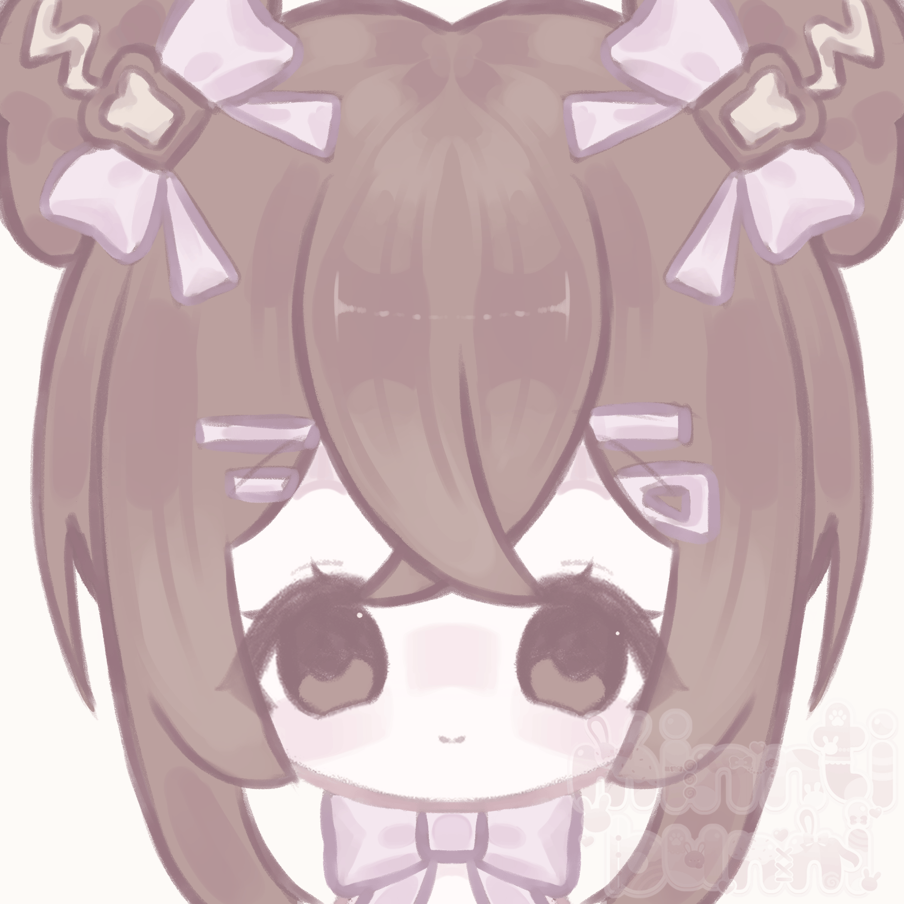 An animated icon illustration of my bread themed original character in chibi form. She is blinking.