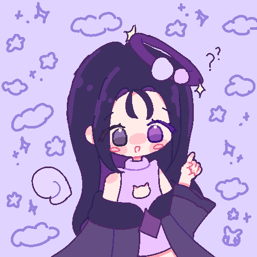 An animated GIF of caliiico's character drawn in a pixel style. They are pointing their hand up and have an oblivious expression on their face.
