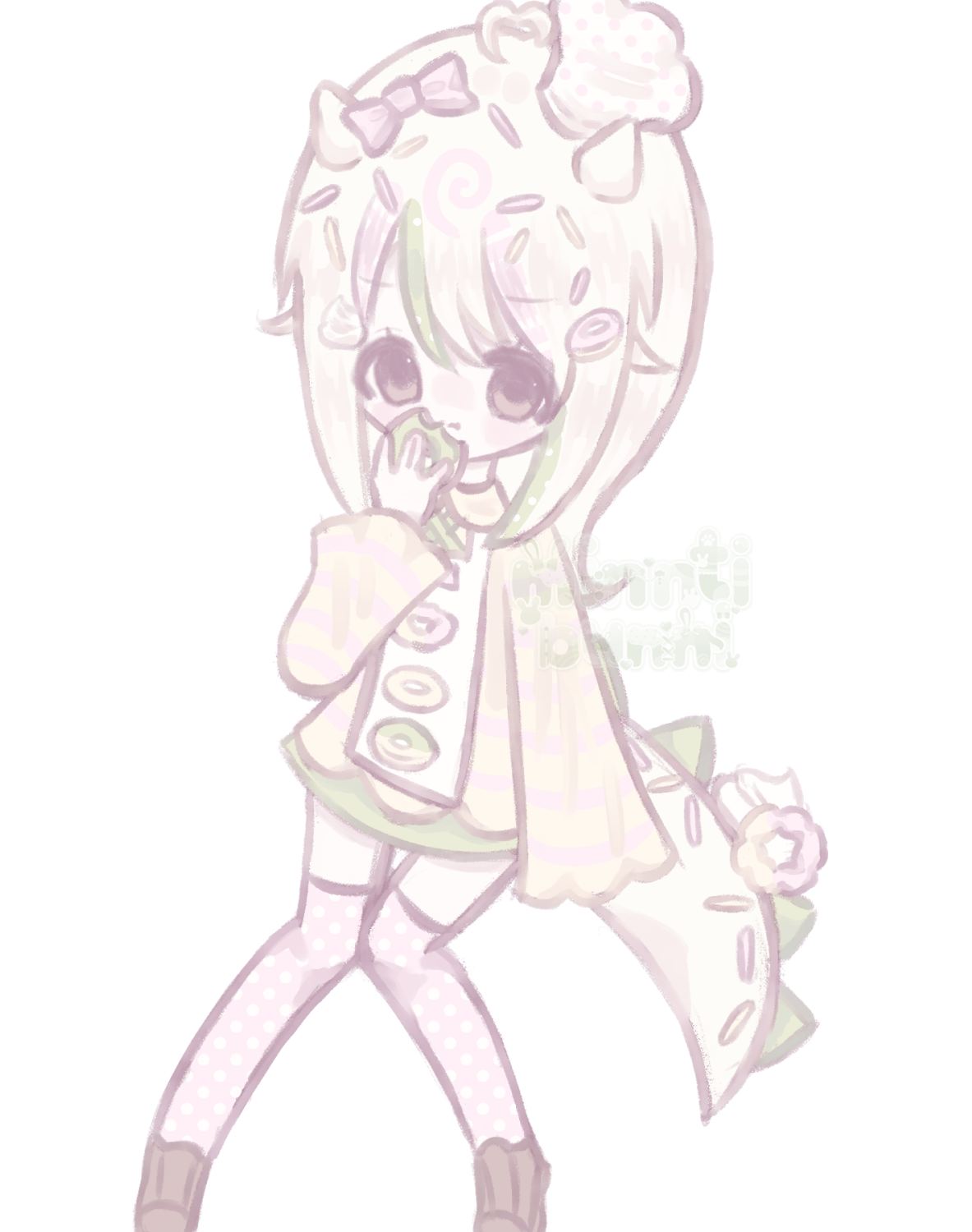 An illustration of my doughnut baker original character angrily eating a donut.