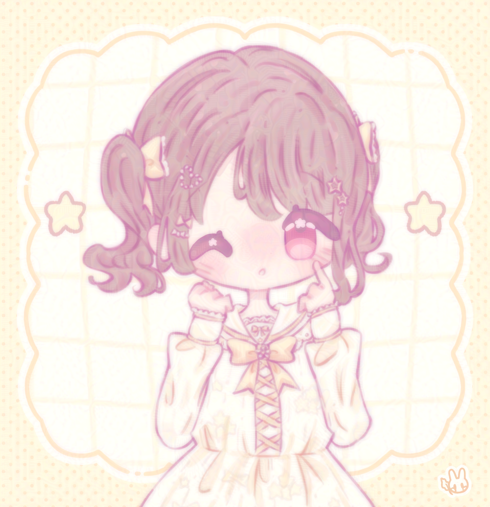 An illustration of the character Kasumi Nakasu from Love Live Nijigasaki High School Idol Club wearing LizLisa inspired clothing. She is pointing to herself and winking.