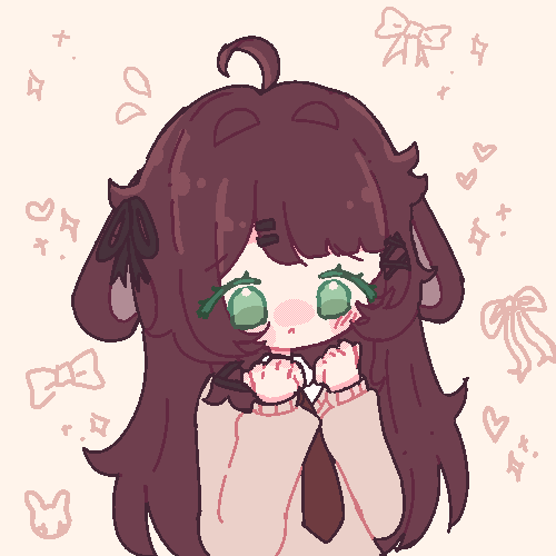 An animated GIF of reviie's character drawn in a pixel style. They have their hands up to their face in fists and have a worried expression on their face.