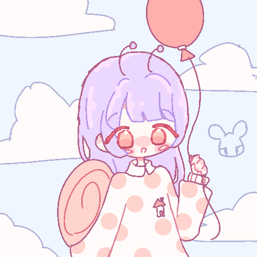 An illustration of Snail's House's character 'Snail-chan' based on the 'Ordinary Songs 4' album cover drawn in pixel style. She is holding a balloon and smiling.