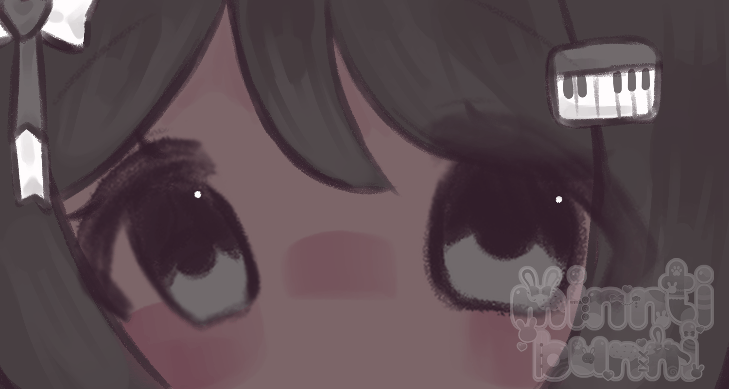 An animated illustration featuring a close-up of my music-themed original character's eyes blinking.