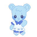 An image of the mintbunny Aquamarine drawn in pixel style. She is waving to the viewer.