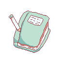 An image of a journal and pencil drawn in pixel style.