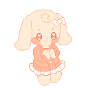 An image of the mintbunny Buttercream drawn in pixel style. She is pointing her paws to each other and looking to the side.