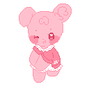 An image of the mintbunny Cherry Blossom drawn in pixel style. She is winking and smiling.