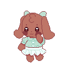 An image of the mintbunny Chocola Chip drawn in pixel style. She is holding her hand up to her face.