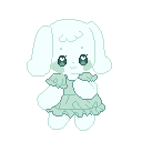 An image of the mintbunny Lilybell drawn in pixel style. She is holding her paw on her chest.