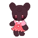 An image of the mintbunny Liquorice Swirl drawn in pixel style. She is holding her paw out.