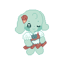 An image of the mintbunny Minty Milk drawn in pixel style. She is winking and resting her paws on her torso.