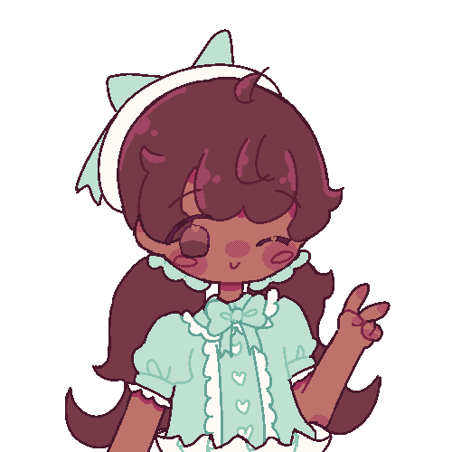 An image of the mayor drawn in pixel style. They are wearing a beret with a large green bow attatched to it and a green short sleeve blouse. She is winking, smiling and holding her hand up in a peace sign.