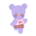 An image of the mintbunny Plum Pie drawn in pixel style. She is waving to the viewer and smiling.