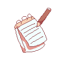 An image of a notepad and pencil drawn in pixel style.